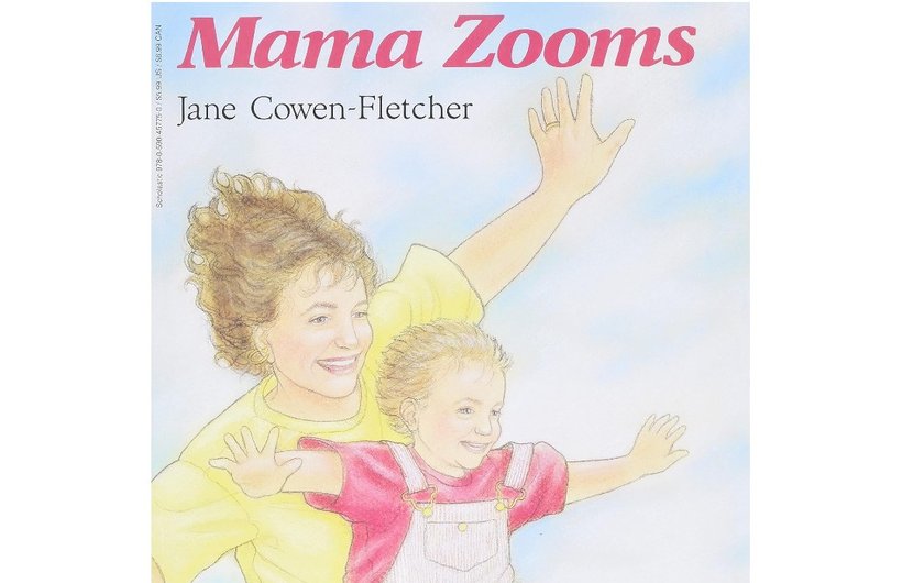 The cover of the book Mama Zooms. It shows an illustration with a woman and her child.
