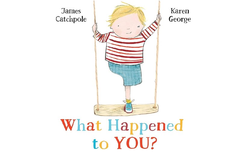 The cover of the book: What Happened To You? It shows a boy with one leg standing on a swing.