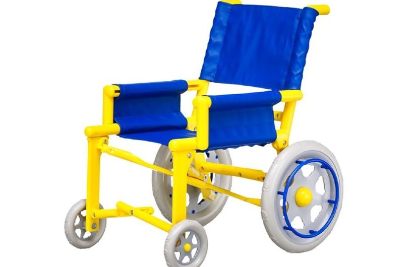 Blue and yellow wheelchair for Build A Bear
