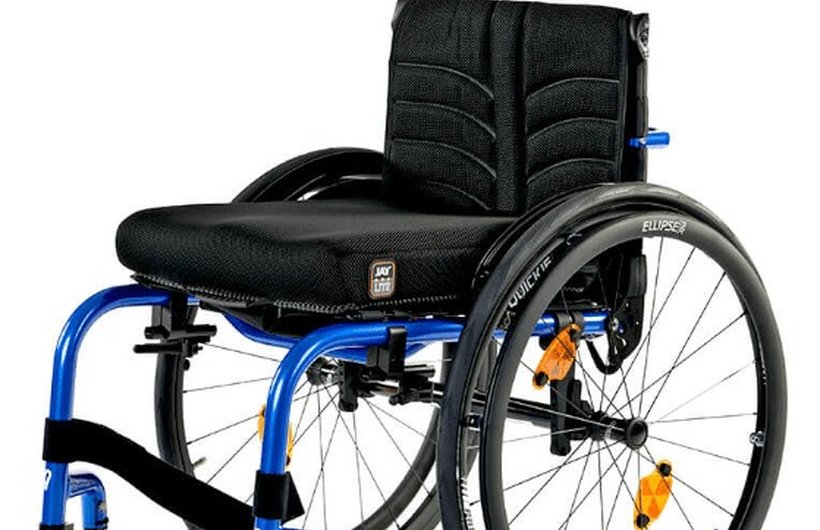 A blue and black Argon 2 manual wheelchair