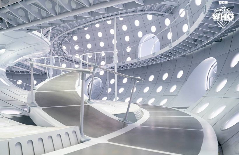 The amazing interior of the new TARDIS. It has suspended ramps and walkways everywhere and looks completely accessible