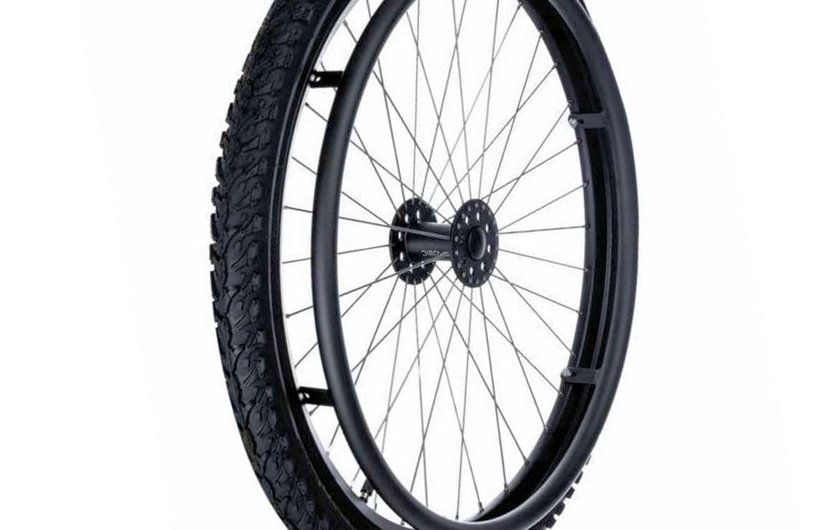 A black mountain bike wheel