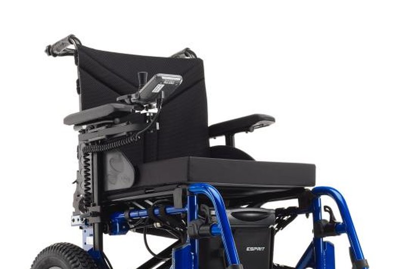 A blue and black Esprit powered wheelchair