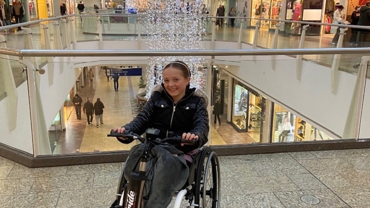 Sophia - Garry's daughter in chair from Whizz Kidz