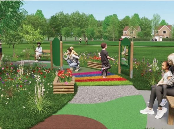 A computer generated image of an accessible playground